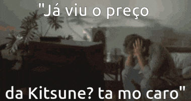 a man is sitting on a bed with his hands on his head and the words " ja viu o prego da kitsune ta mo caro "