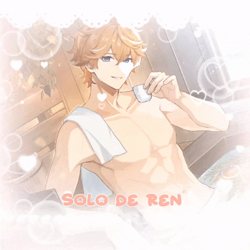 a picture of a shirtless anime character with the words solo de ren below it