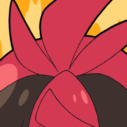 a close up of a cartoon character 's head with a red bow