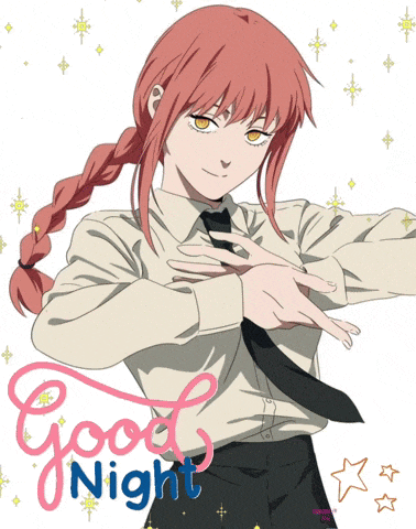 a picture of a girl in a suit and tie with the words good night below her