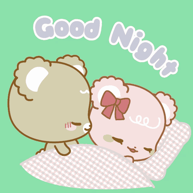 a cartoon of two teddy bears kissing with the words " good night " above them