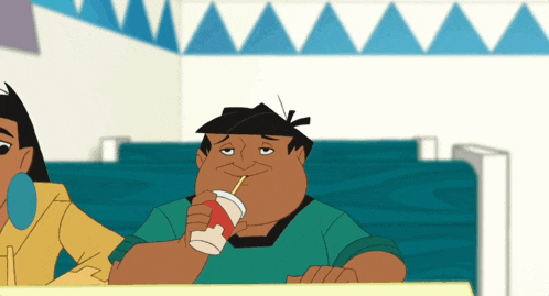 a cartoon of a man drinking through a straw from a cup