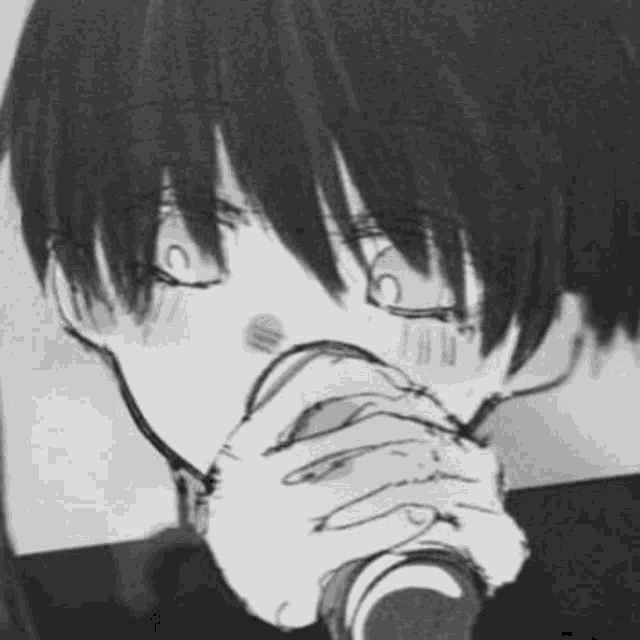 a black and white drawing of a person holding a microphone .
