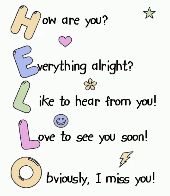 how are you everything alright like to hear from you love to see you soon