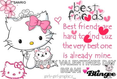 a valentine 's day greeting card with hello kitty holding a teddy bear
