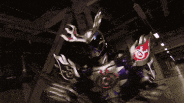 a person in a costume with a purple circle around their neck