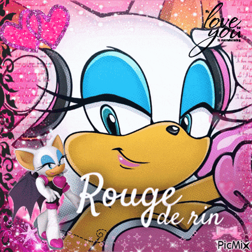 a picture of rouge de rin from sonic the hedgehog on a pink background