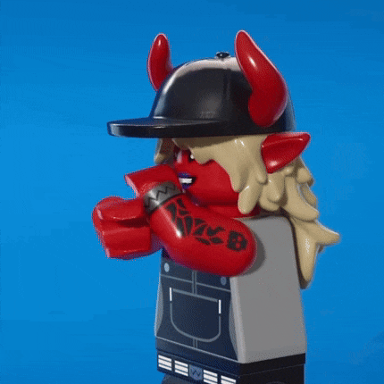 a lego devil wearing overalls and a hat