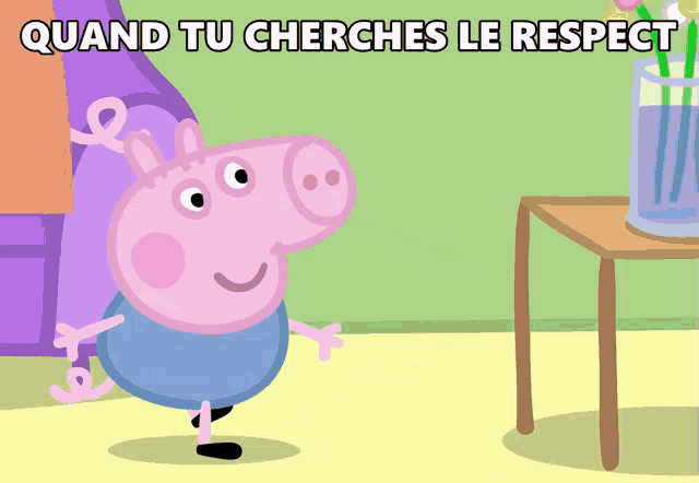 a cartoon of a pig with the words quand tu cherches le respect above it