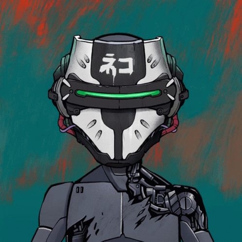 a drawing of a robot with a helmet that has chinese writing on it