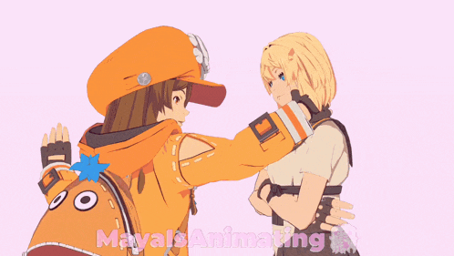 a couple of anime characters looking at each other with the words maya 's animating written below them