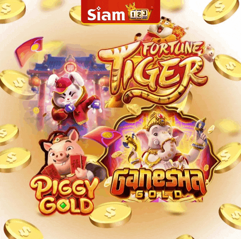 fortune tiger piggy gold and ganesha gold are shown on a poster