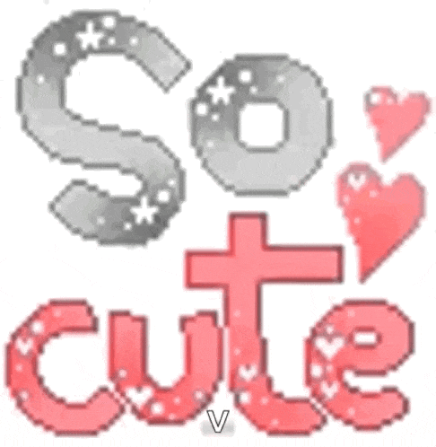 a pixel art illustration of the words `` so cute '' with a heart .