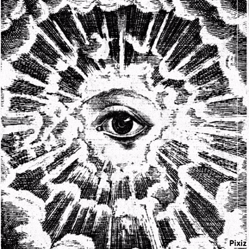 a black and white drawing of an all seeing eye