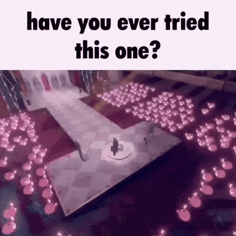 a picture of a stage with a lot of pink hearts on it .