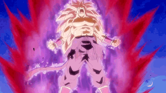 a cartoon character with purple pants and red hair is screaming in the air
