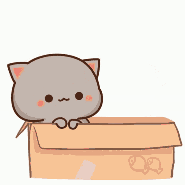 two cartoon animals are sitting in a cardboard box and one of them has a t on its face