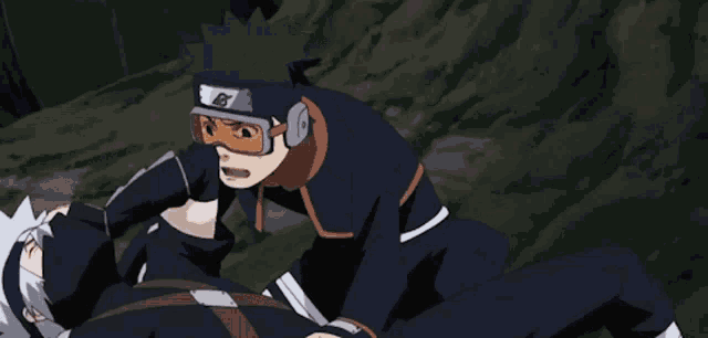 kakashi and obito from naruto are standing next to each other in a forest