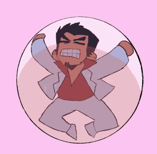 a cartoon drawing of a man in a bubble with his mouth open