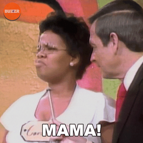 a man and a woman are standing next to each other and the woman is saying mama