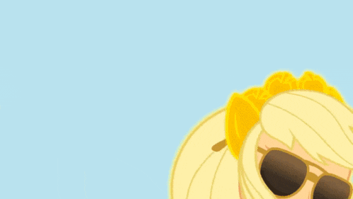 a cartoon drawing of a girl in a blue and yellow outfit with apples in the background