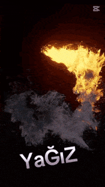 a man is surrounded by flames and the word yağiz is on the bottom right