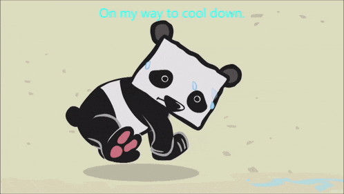 a panda bear is swimming in a pool with the words on my way to cool down below it