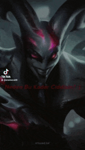 a drawing of a jester with red eyes and the words " neden bu kadar ciddisin " on it