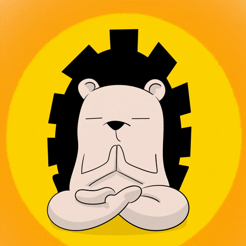 a cartoon hedgehog sits in a lotus position with his eyes closed