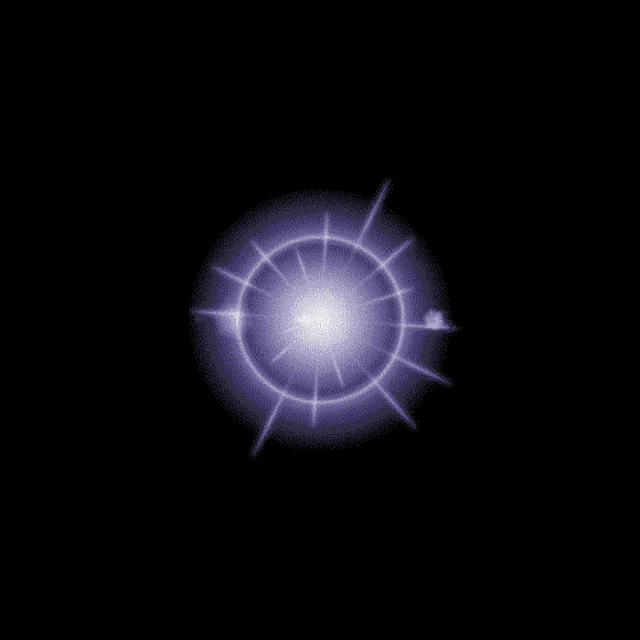 a purple sphere with a white light coming out of it on a dark background