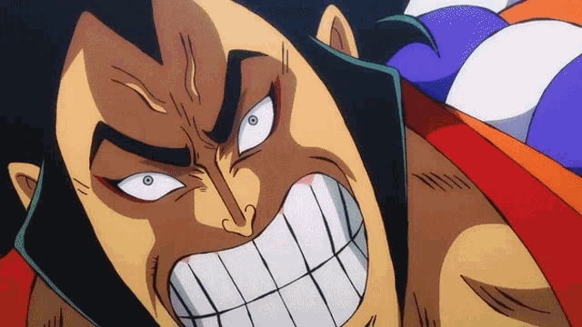 a close up of a cartoon character 's face with a big smile