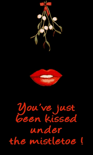 a picture of a woman 's lips under a mistletoe
