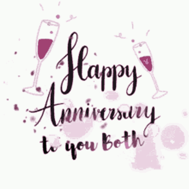 a happy anniversary card with two glasses of wine