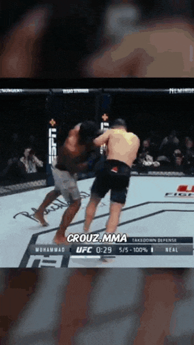 two men are fighting in a boxing ring with the words crouz.mma on the bottom