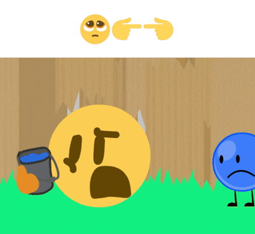 a cartoon drawing of a smiley face with horns and a bucket of paint