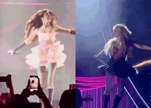 a girl in a pink dress is dancing on a stage