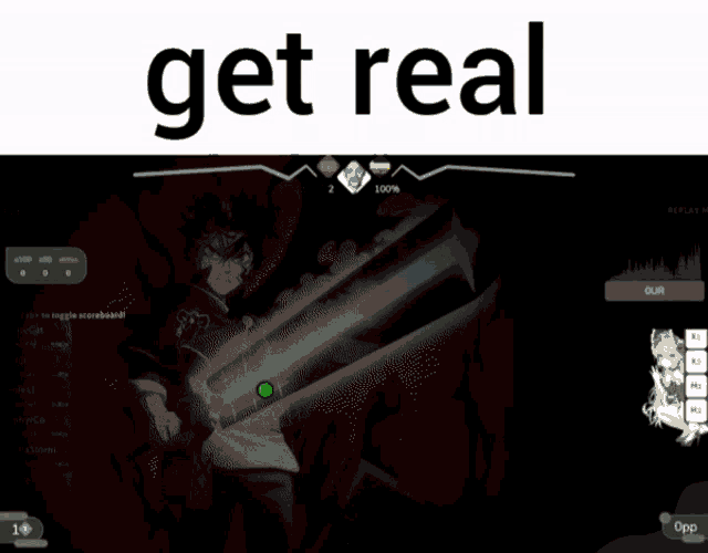 a screenshot of a video game with the words get real on the top