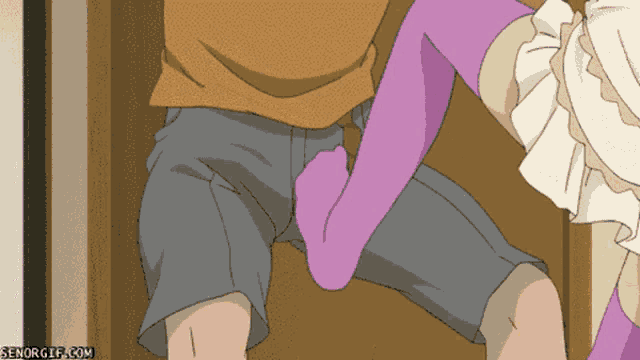 a cartoon of a woman holding a man 's penis with the website senorgif.com visible