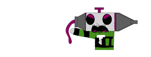 a cartoon drawing of a robot wearing a green sweater