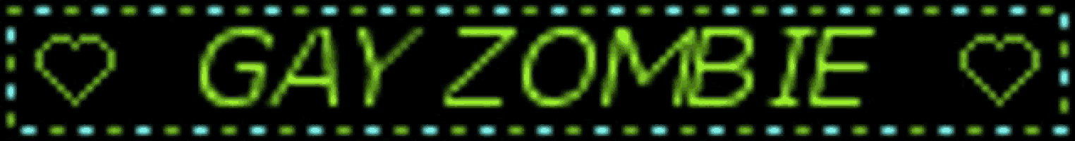 a neon sign that says gay zombie with a heart on it