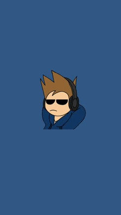 a cartoon character wearing headphones and sunglasses on a blue background