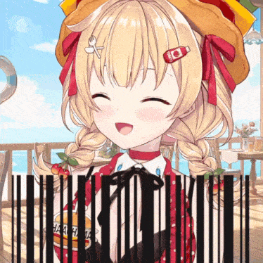 a girl with a bottle of ketchup in her hair is smiling