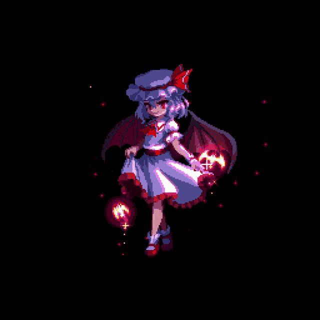 a pixel art of a girl in a blue dress holding a red object