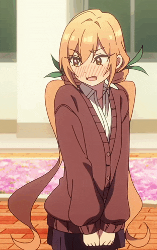 a girl with long hair is wearing a brown jacket