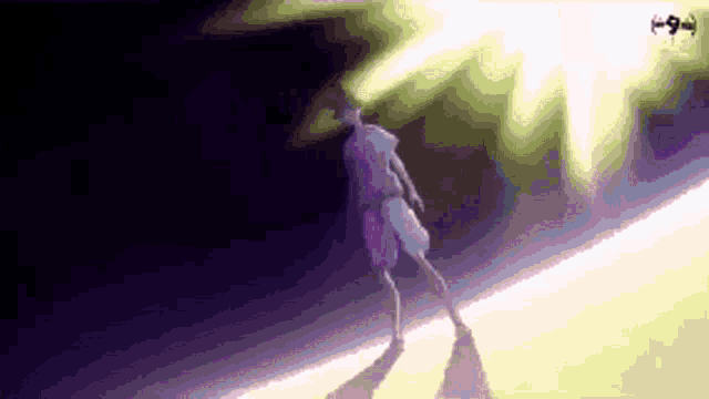 a cartoon of a man standing in front of a light beam
