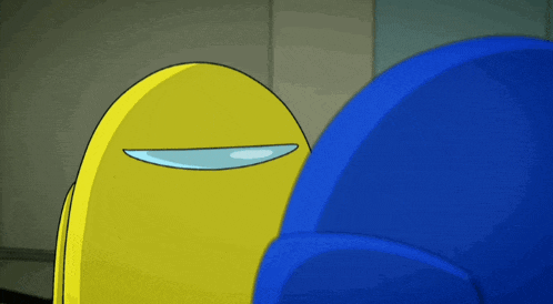 a yellow among us character is standing next to a blue among us character .