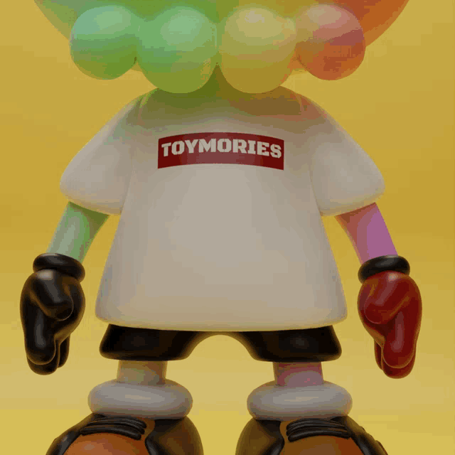 a toy with a toymories t-shirt on