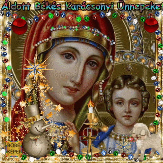 a picture of a woman and a child with the words aldott bekes karacsonyi unnepeke
