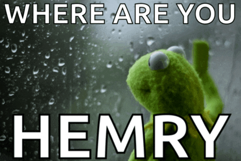 a kermit the frog looking out a window with the words " where are you hemry " below him
