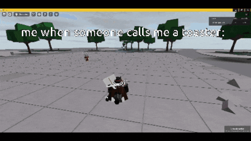 a screen shot of a video game with the words me when someone calls me a toaster